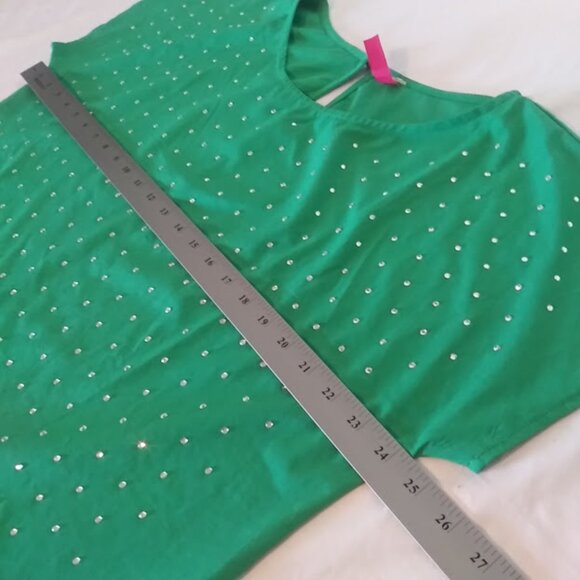 Lia women's XL green rhinestone short sleeve top - Picture 9 of 16
